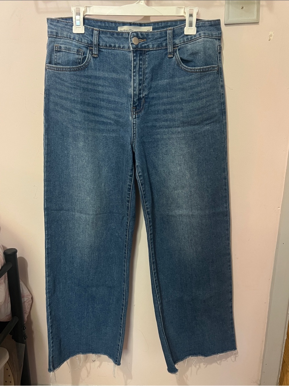Indigo Mid Wash Straight Leg Jeans with Raw Hem